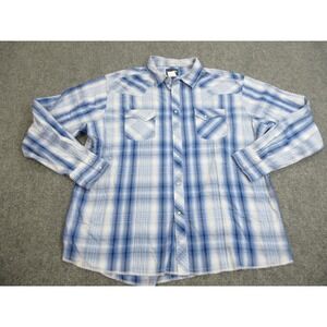 Wrangler Shirt Mens 3XL‎ Blue White Plaid Western Pearl Snap Long Sleeve